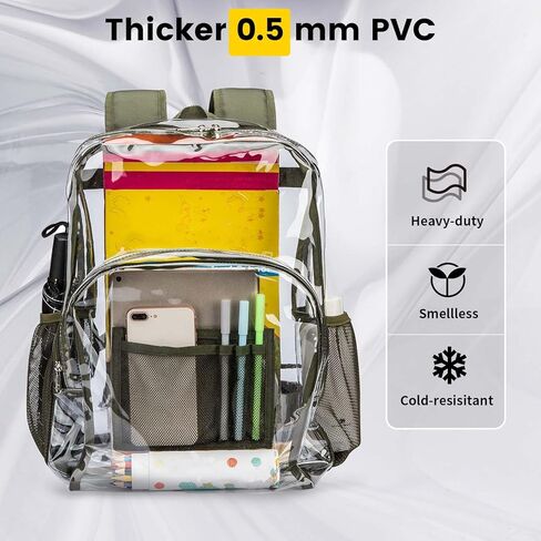 vorspack clear backpack pvc pvc backpack backpack مع غرز حزام معززة وقدرة كبيرة على أمان مكان العمل في الكلية - أسود in Saudi Arabia