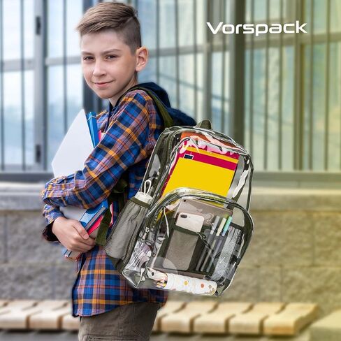 vorspack clear backpack pvc pvc backpack backpack مع غرز حزام معززة وقدرة كبيرة على أمان مكان العمل في الكلية - أسود in Saudi Arabia