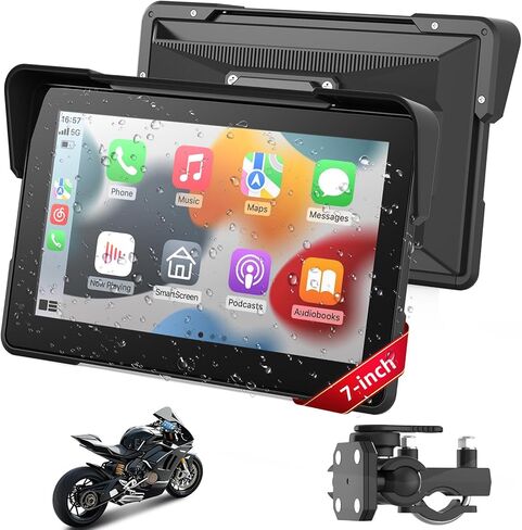 Motorcycle CarPlay & Android Auto, 6.5 Inch Wireless Carplay Screen with GPS Navigation, IP67 Waterproof Touchscreen, Bluetooth, Portable Screen for Motorbike, Dual Bluetooth, Siri, Google Assistant in Saudi Arabia