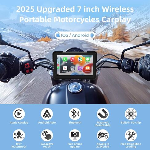 Motorcycle CarPlay & Android Auto, 6.5 Inch Wireless Carplay Screen with GPS Navigation, IP67 Waterproof Touchscreen, Bluetooth, Portable Screen for Motorbike, Dual Bluetooth, Siri, Google Assistant in Saudi Arabia