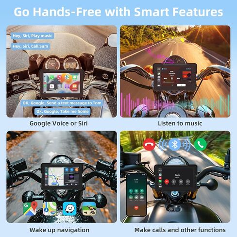 Motorcycle CarPlay & Android Auto, 6.5 Inch Wireless Carplay Screen with GPS Navigation, IP67 Waterproof Touchscreen, Bluetooth, Portable Screen for Motorbike, Dual Bluetooth, Siri, Google Assistant in Saudi Arabia