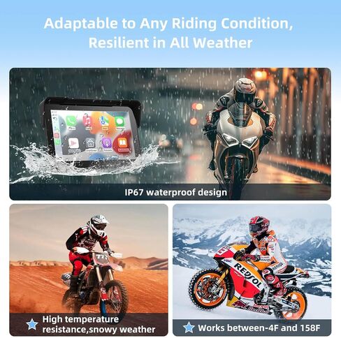 Motorcycle CarPlay & Android Auto, 6.5 Inch Wireless Carplay Screen with GPS Navigation, IP67 Waterproof Touchscreen, Bluetooth, Portable Screen for Motorbike, Dual Bluetooth, Siri, Google Assistant in Saudi Arabia