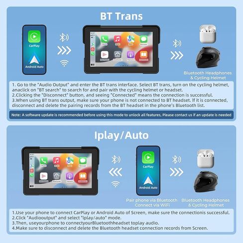 Motorcycle CarPlay & Android Auto, 6.5 Inch Wireless Carplay Screen with GPS Navigation, IP67 Waterproof Touchscreen, Bluetooth, Portable Screen for Motorbike, Dual Bluetooth, Siri, Google Assistant in Saudi Arabia