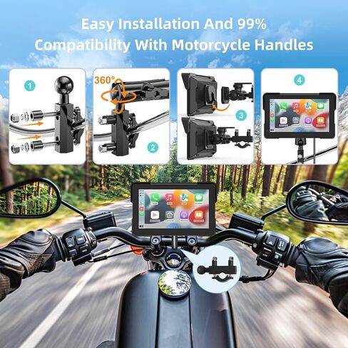 Motorcycle CarPlay & Android Auto, 6.5 Inch Wireless Carplay Screen with GPS Navigation, IP67 Waterproof Touchscreen, Bluetooth, Portable Screen for Motorbike, Dual Bluetooth, Siri, Google Assistant in Saudi Arabia