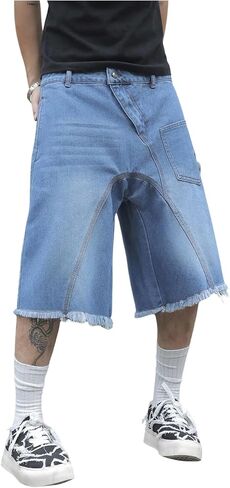 Men's Baggy Jean Raw Hem Bermuda Jean Short Vintage Loose Denim Shorts with Pockets in Saudi Arabia