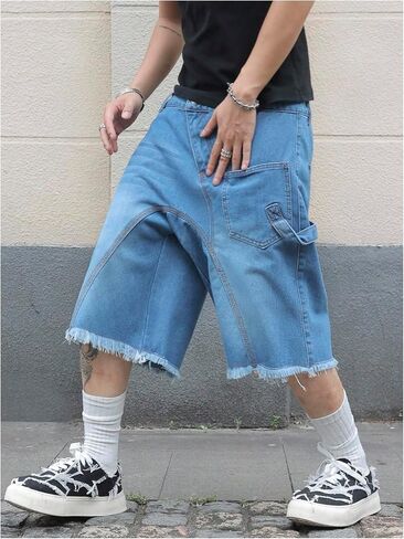 Men's Baggy Jean Raw Hem Bermuda Jean Short Vintage Loose Denim Shorts with Pockets in Saudi Arabia