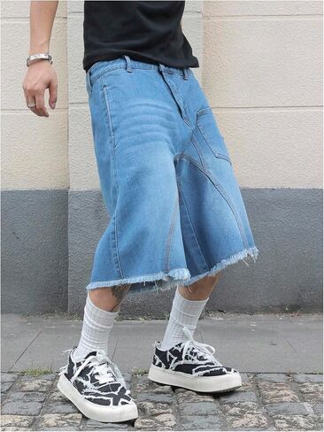 Men's Baggy Jean Raw Hem Bermuda Jean Short Vintage Loose Denim Shorts with Pockets in Saudi Arabia