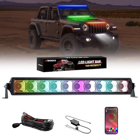 4WKKing RGB LED LIGH BAR لاستلام ، 52 بوصة سوبر مشرق متعدد الألوان بقعة الفيضان كومبو LED ضباب الدافع مع التحكم في التطبيق IP68 & IP69K مقاوم للماء لـ Wrangler Jeep ATV UTV Cars Off Road Boath Lights in Kuwait