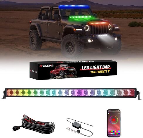 4WKKing RGB LED LIGH BAR لاستلام ، 52 بوصة سوبر مشرق متعدد الألوان بقعة الفيضان كومبو LED ضباب الدافع مع التحكم في التطبيق IP68 & IP69K مقاوم للماء لـ Wrangler Jeep ATV UTV Cars Off Road Boath Lights in Kuwait