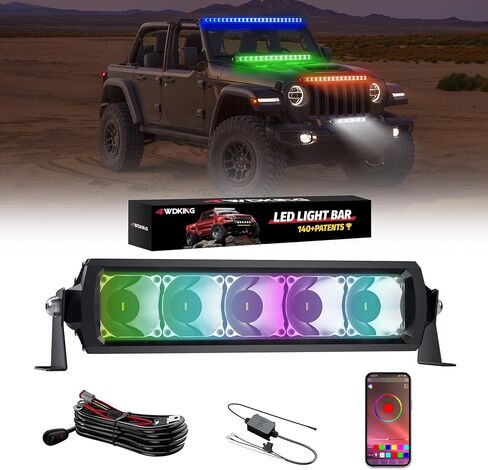 4WKKing RGB LED LIGH BAR لاستلام ، 52 بوصة سوبر مشرق متعدد الألوان بقعة الفيضان كومبو LED ضباب الدافع مع التحكم في التطبيق IP68 & IP69K مقاوم للماء لـ Wrangler Jeep ATV UTV Cars Off Road Boath Lights in Kuwait