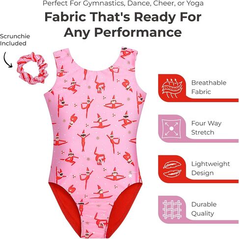 Destira Christmas Gymnastics Leotards for Girls, Gym Elf, Super Soft Leotards with Matching Scrunchie - Dance, Cheer, Yoga, & More, Child Large (10) in Saudi Arabia