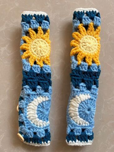 Crochet Car Seat Belt Cover Pads,Cute Car Mirror Rainbow,Car Interior Accessories Decorations for Women (Sunflower) in Saudi Arabia