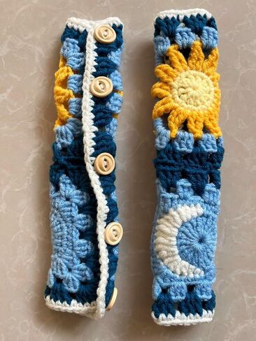 Crochet Car Seat Belt Cover Pads,Cute Car Mirror Rainbow,Car Interior Accessories Decorations for Women (Sunflower) in Saudi Arabia