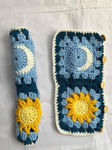 Crochet Car Seat Belt Cover Pads,Cute Car Mirror Rainbow,Car Interior Accessories Decorations for Women (Sunflower) in Saudi Arabia