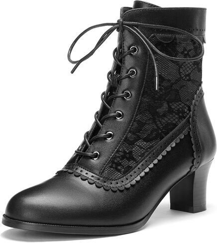 Women Victorian Boots 70s Lace up Ankle Boots Kitten Heel Costume Shoes Side Zipper Round Toe in Kuwait