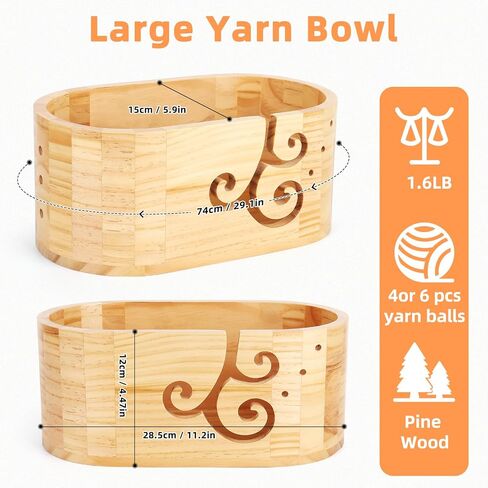 Coopay Extra Large Yarn Bowls for Crocheting, Premium Wood Crochet Bowls for Yarn, 3-Holes Curl Design Knitting Bowl, Wooden Yarn Bowl Crochet Yarn Bowl Holder, Ideal Crochet & Knitting Supplies in Saudi Arabia