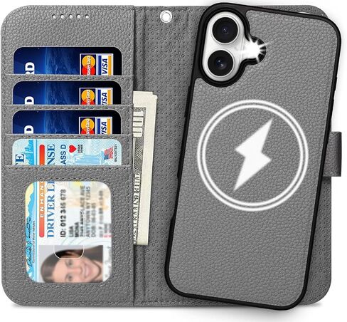 بالنسبة إلى iPhone 16 Pro Wallet Case 2 في 1 غطاء علبة جلدي من الورق مع 4 حامل بطاقة [Magsafe متوافق] [حظر RFID] [حزام معصم] [Slim Date] للنساء/الرجال (الأسود الكلاسيكي) in Kuwait