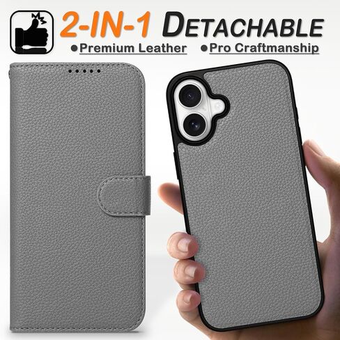 بالنسبة إلى iPhone 16 Pro Wallet Case 2 في 1 غطاء علبة جلدي من الورق مع 4 حامل بطاقة [Magsafe متوافق] [حظر RFID] [حزام معصم] [Slim Date] للنساء/الرجال (الأسود الكلاسيكي) in Kuwait