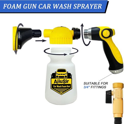 Car Wash Foam Gun Sprayer with Washing Sponge & Absorbent Towel, Functional Nozzle Foam Cannon Car Washing Kit, for Car Washing, Garden Cleaning in Saudi Arabia