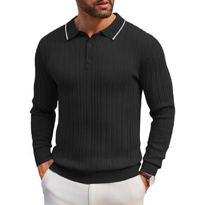 COOFANDY Men's Knit Polo Shirts Long Sleeve Casual Button Down Ribbed Polo Shirt Fashion Golf Shirts in Saudi Arabia