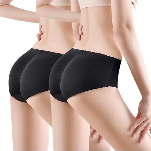 Women's 2pcs Butt Lifter Padded Panties High Waisted Hip Enhancer Shapewear Seamless Control Boy Shorts Mid-Black L in Saudi Arabia