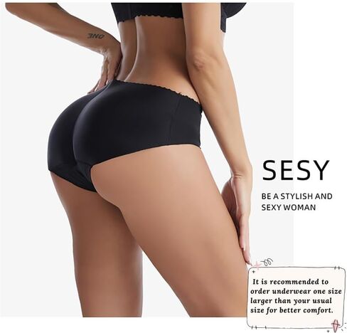 Women's 2pcs Butt Lifter Padded Panties High Waisted Hip Enhancer Shapewear Seamless Control Boy Shorts Mid-Black L in Saudi Arabia