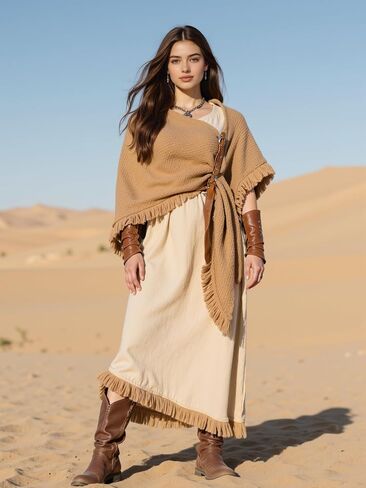 MCJC Knit Poncho Wrap Shawl with Fringe Tassel Trim, Medieval Renaissance Style Cape in Saudi Arabia