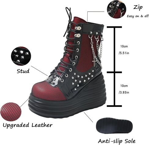 Goth Chunky Ankle Boots for Women - Bat Buckle DIY Platform,Zip Round Toe Lace Up Combat Bootie, Wedge Rave Boots Black Punk Shoes - Light Weight & Waterproof in Saudi Arabia