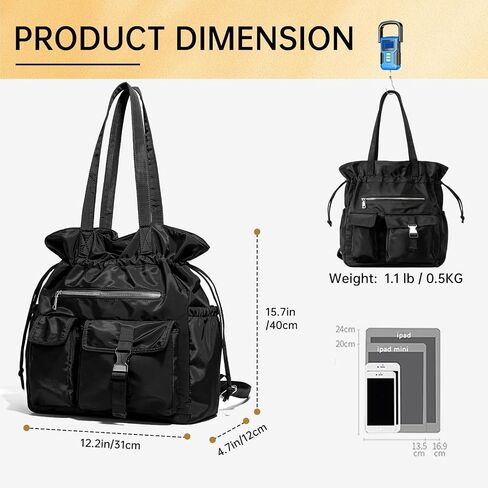 Drawstring Gym Backpack, Convertible Tote Backpack, Sports Gym Bag for Women Men Travel Tote Bags for Beach, Swim and Travel Workout -Black in Saudi Arabia