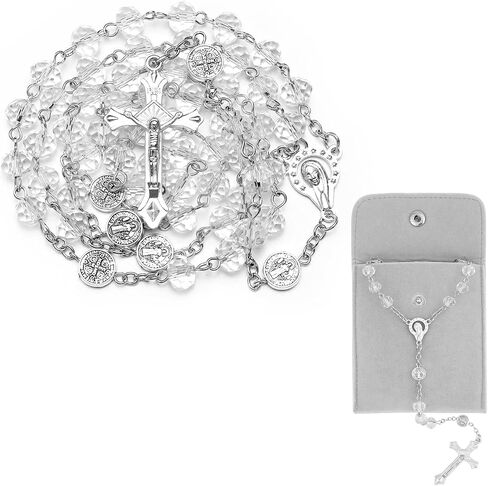 Rosary for Women - Catholic Prayer Rosary Beads Necklace with Crucifix Cross, Perfect Catholic Gifts for Women, With a Pink Velvet Gift Bag ﻿ in Saudi Arabia