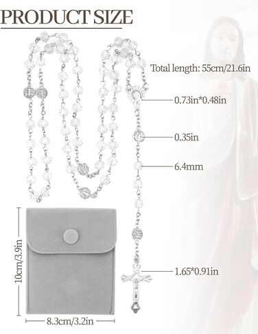 Rosary for Women - Catholic Prayer Rosary Beads Necklace with Crucifix Cross, Perfect Catholic Gifts for Women, With a Pink Velvet Gift Bag ﻿ in Saudi Arabia