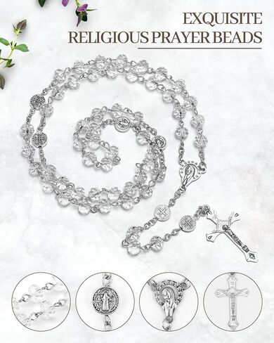 Rosary for Women - Catholic Prayer Rosary Beads Necklace with Crucifix Cross, Perfect Catholic Gifts for Women, With a Pink Velvet Gift Bag ﻿ in Saudi Arabia