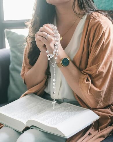 Rosary for Women - Catholic Prayer Rosary Beads Necklace with Crucifix Cross, Perfect Catholic Gifts for Women, With a Pink Velvet Gift Bag ﻿ in Saudi Arabia