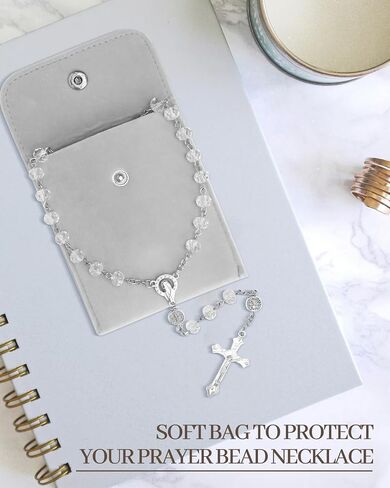 Rosary for Women - Catholic Prayer Rosary Beads Necklace with Crucifix Cross, Perfect Catholic Gifts for Women, With a Pink Velvet Gift Bag ﻿ in Saudi Arabia