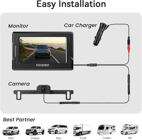 Backup Camera with IR Night Vision, 7 Inch 1080P HD Rear View Camera, Plug-Play, DIY Guide Lines, 150° Wide Angle, Back up Camera Systems for Truck Cars Pickups SUV Van in Kuwait