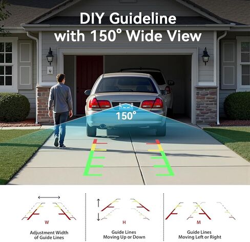 Backup Camera with IR Night Vision, 7 Inch 1080P HD Rear View Camera, Plug-Play, DIY Guide Lines, 150° Wide Angle, Back up Camera Systems for Truck Cars Pickups SUV Van in Kuwait