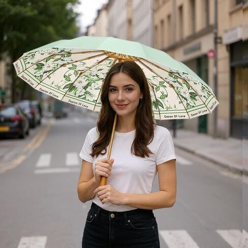 Folding umbrellas for rain and sun UPF 50+ UV Protection Windproof waterproofing and Strong Travel Essentials for Men Women 16 bones Wooden Handle pink umbrella for women in Saudi Arabia