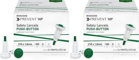 McKesson Prevent HP Safety Lancet, Auto Retracting with Push Button Activation, 21 Gauge, 1.8 mm Depth, Sterile, Green, 100 Count, 1 Pack in Saudi Arabia