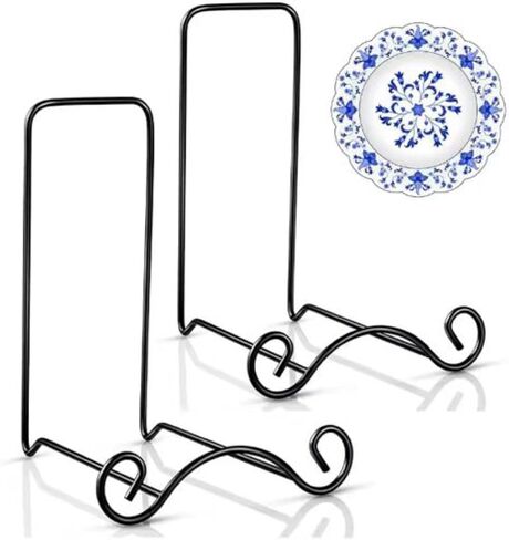 Baderke Wrought Iron Bowl Deep Platter Stand Detachable Metal Scroll Display Rack Easel Metal Bowl Display Stand Decorative Display Holder Dish Picture Display Easel, 6.5"H x 4.7"W x 5"D(Black) in Saudi Arabia