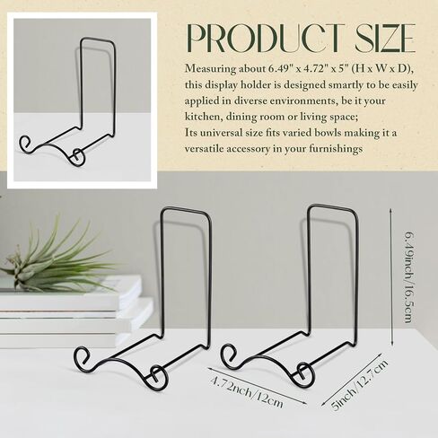 Baderke Wrought Iron Bowl Deep Platter Stand Detachable Metal Scroll Display Rack Easel Metal Bowl Display Stand Decorative Display Holder Dish Picture Display Easel, 6.5"H x 4.7"W x 5"D(Black) in Saudi Arabia
