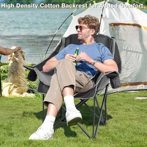كرسي التخييم كبير الحجم ، كراسي معسكر مبطنة محمولة مع جيب جانبي ، حامل كوب ، دعم شاق 500 رطل كرسي في الهواء الطلق للبالغين ، الصيد ، الرياضة ، الرحلة ، الأخضر in Kuwait