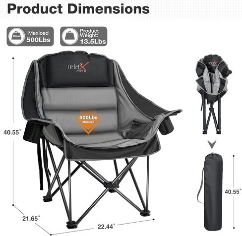 كرسي التخييم كبير الحجم ، كراسي معسكر مبطنة محمولة مع جيب جانبي ، حامل كوب ، دعم شاق 500 رطل كرسي في الهواء الطلق للبالغين ، الصيد ، الرياضة ، الرحلة ، الأخضر in Kuwait