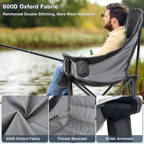 كرسي التخييم كبير الحجم ، كراسي معسكر مبطنة محمولة مع جيب جانبي ، حامل كوب ، دعم شاق 500 رطل كرسي في الهواء الطلق للبالغين ، الصيد ، الرياضة ، الرحلة ، الأخضر in Kuwait