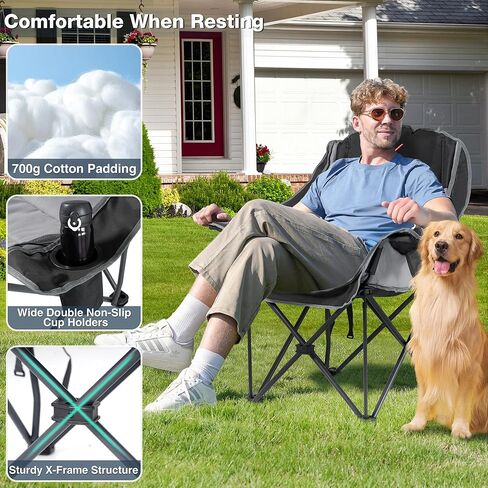 كرسي التخييم كبير الحجم ، كراسي معسكر مبطنة محمولة مع جيب جانبي ، حامل كوب ، دعم شاق 500 رطل كرسي في الهواء الطلق للبالغين ، الصيد ، الرياضة ، الرحلة ، الأخضر in Kuwait