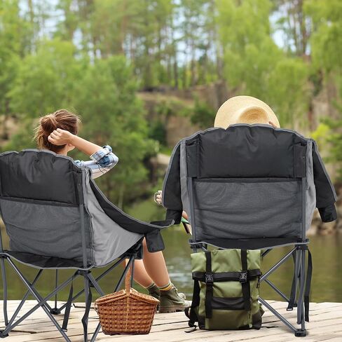 كرسي التخييم كبير الحجم ، كراسي معسكر مبطنة محمولة مع جيب جانبي ، حامل كوب ، دعم شاق 500 رطل كرسي في الهواء الطلق للبالغين ، الصيد ، الرياضة ، الرحلة ، الأخضر in Kuwait