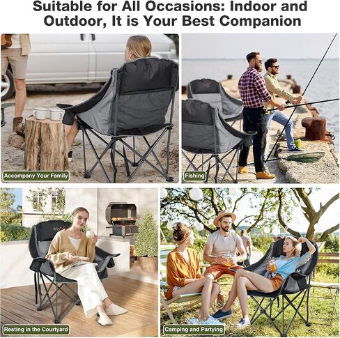كرسي التخييم كبير الحجم ، كراسي معسكر مبطنة محمولة مع جيب جانبي ، حامل كوب ، دعم شاق 500 رطل كرسي في الهواء الطلق للبالغين ، الصيد ، الرياضة ، الرحلة ، الأخضر in Kuwait