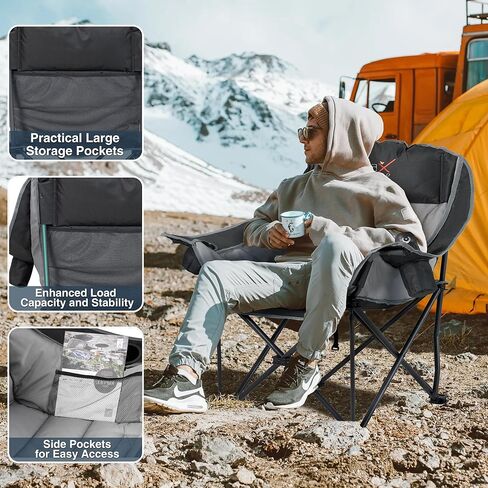 كرسي التخييم كبير الحجم ، كراسي معسكر مبطنة محمولة مع جيب جانبي ، حامل كوب ، دعم شاق 500 رطل كرسي في الهواء الطلق للبالغين ، الصيد ، الرياضة ، الرحلة ، الأخضر in Kuwait