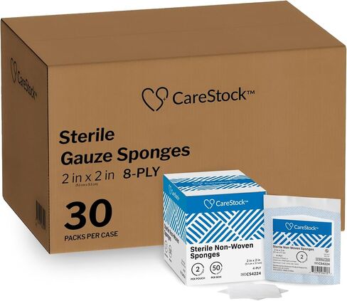 Gauze Sponge 2x2 [100 Count] منصات الشاش المعقمة ، وربط جرح القطن من 4 طواف من الدرجة الطبية لمجموعة الإسعافات الأولية-2 لكل كيس ، 50 عبوة in Kuwait