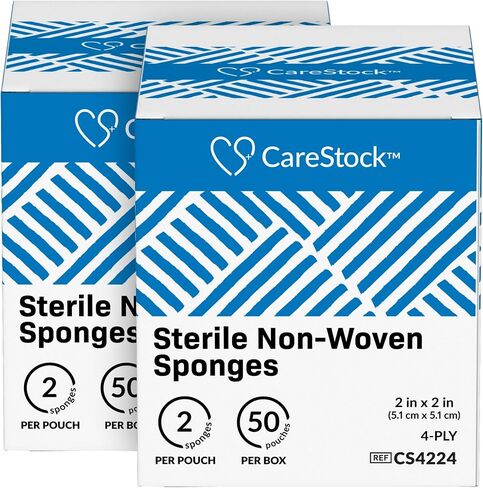 Gauze Sponge 2x2 [100 Count] منصات الشاش المعقمة ، وربط جرح القطن من 4 طواف من الدرجة الطبية لمجموعة الإسعافات الأولية-2 لكل كيس ، 50 عبوة in Kuwait