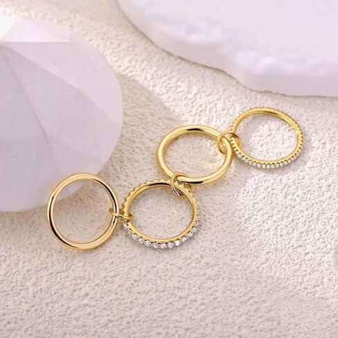 14K Gold Plated Interlocked Stackable Rings for Women Non Tarnish,Gold and Silver Cubic Zirconia Statement Rings Set,Mixed Metals Ring Two-Toned Connected Bands Stacking Jewelry in Kuwait
